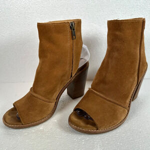 UGG VALENCIA Peep Toe Suede Leather Bootie Women's 7 Brown 3.75" Heel Zip Up